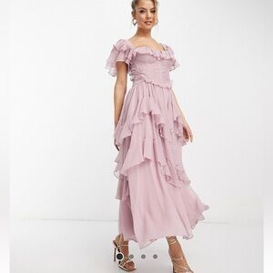 ASOS Flutter Sleeve Ruched Corset Dress